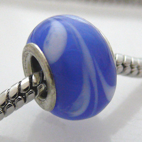 Großlochperlen Glas Bead blau 13mm Glasperle für Armbänder Sammelperlen -538