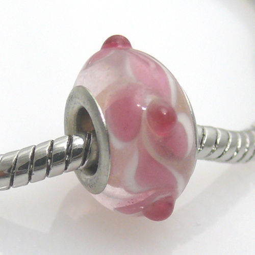 Großlochperle Glas Bead pink rosa 13mm Glasperle Glasbead Sammelbead -155
