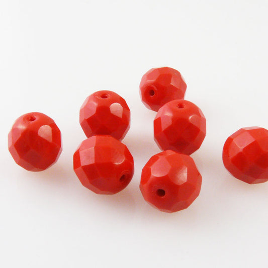 7x böhmische Glasschliffperlen Kugeln facettiert 10mm rot koralle opak Glasperlen