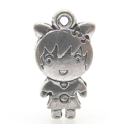 1 St. Metallanhänger Mädchen 20mm silber Metall Anhänger 2cm zum Basteln -1023