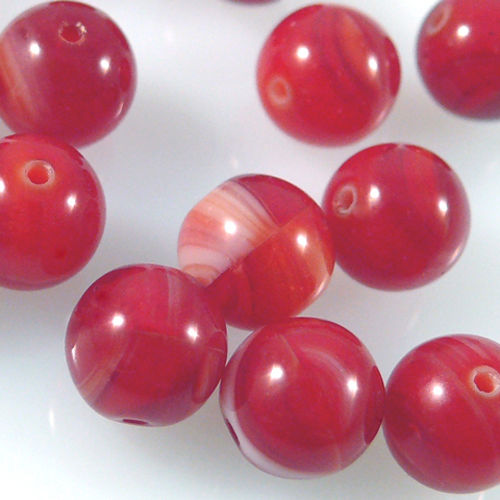 15 Glas Perlen rot gemaserte Glasperlen Kugeln rund 8mm Bastelperlen -397