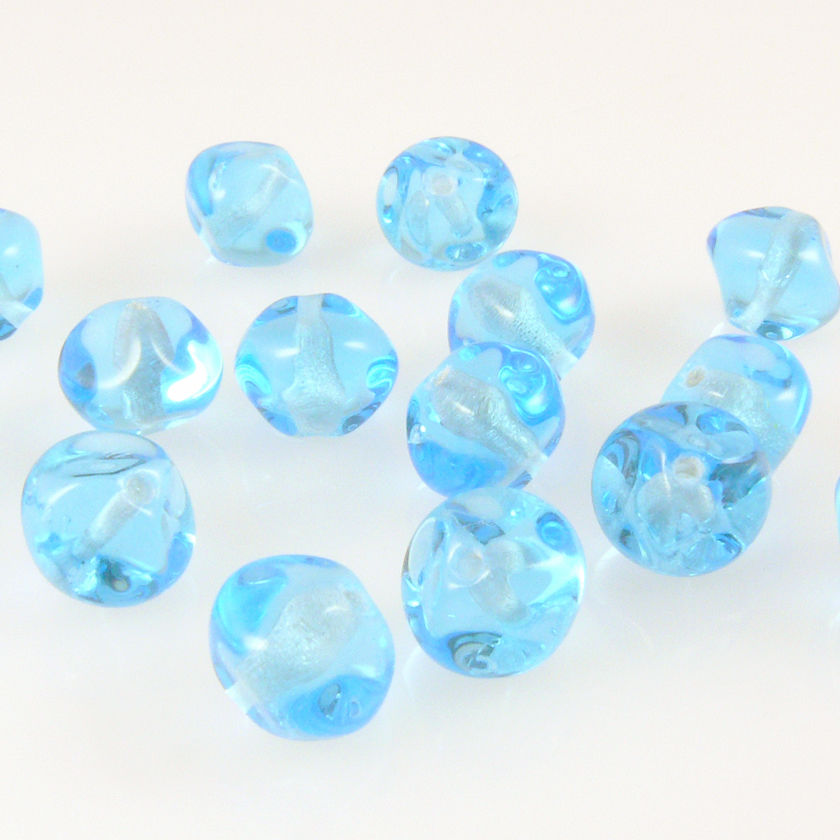 15x edle Perlen azurblau 8mm Glasperlen unregelmäßige Kugeln zum Basteln