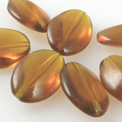 7x Perlen Oliven braun 17x12mm bernstein böhmische Glasperlen Bastelperlen oval