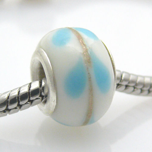 Großlochperlen Glas Bead weiß 14mm Glasperle Glasbead Sammelbead -686