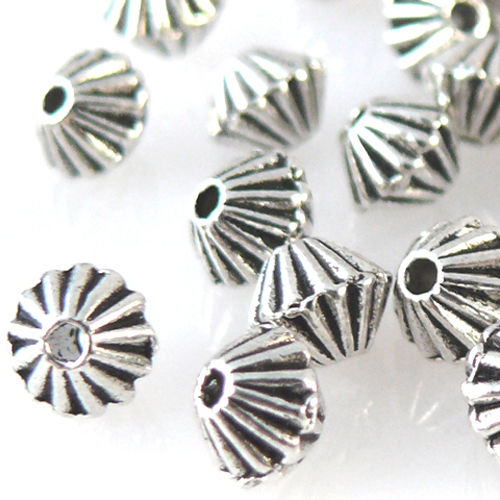 35 Metallperlen Spacer Bicone 4mm Metall Perlen geriffelt altsilber  -1277