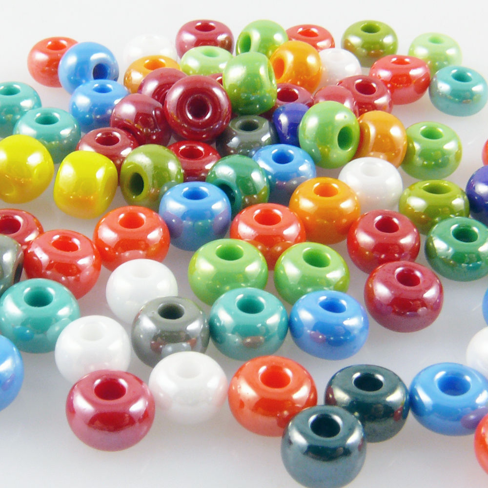 90x große Rocailles 3/0 Perlen Glasperlen Farben-Mix 5,7mm Beads bunt -101