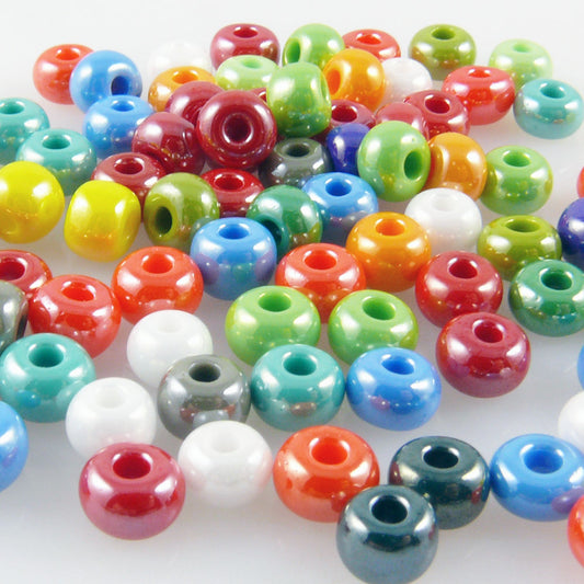 90x große Rocailles 3/0 Perlen Glasperlen Farben-Mix 5,7mm Beads bunt -101