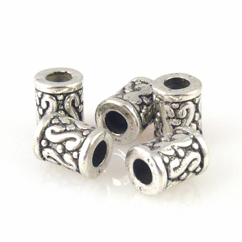 5 Metallperlen 9x7mm Walzen Spacer Großlochperlen altsilber Bastelperlen -481