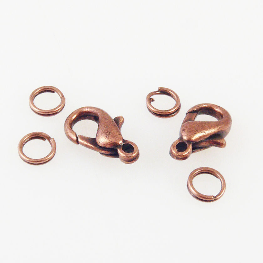 2x Karabiner Verschlüsse 13x7mm kupfer 4 Spaltringe Kettenverschlüsse -454