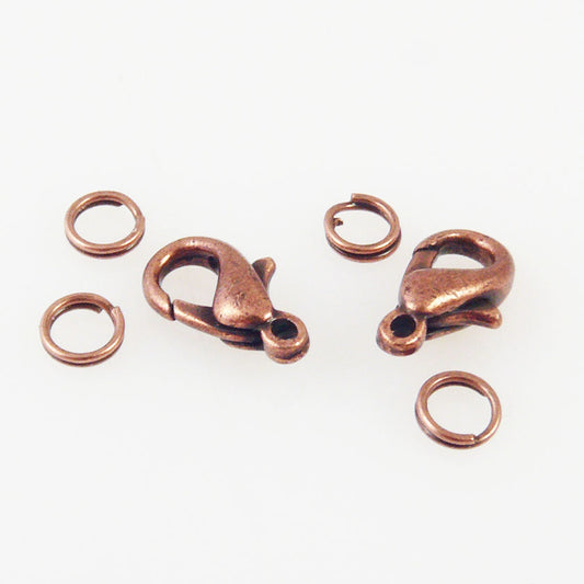 2x Karabiner Verschlüsse 13x7mm kupfer 4 Spaltringe Kettenverschlüsse -454