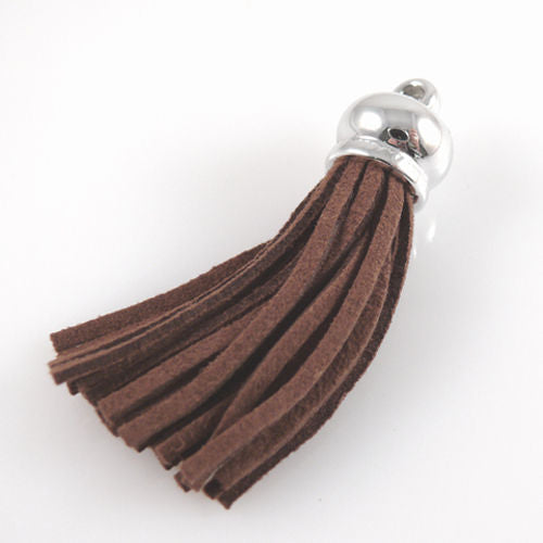 Kettenanhänger Quaste Troddel Kunstleder braun 6,2cm