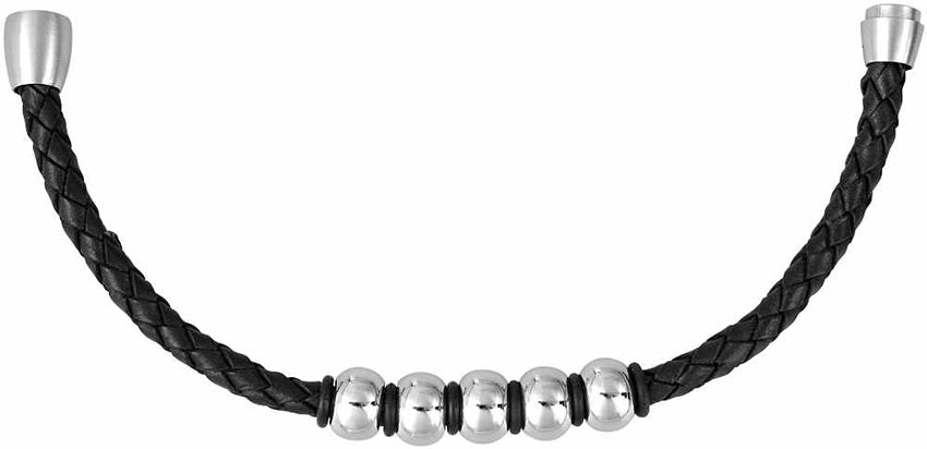 schwarzes Lederarmband Armband Edelstahl Leder Männerarmband-1169