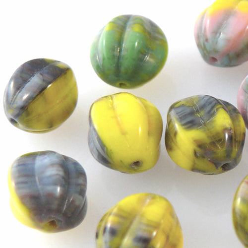 farbenfrohe Perlen zum Basteln - 15 Stück Glasperlen Kugeln 10mm bunt gelb-grau
