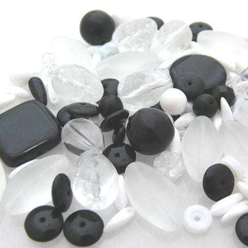 100 Glasperlen 2-22mm Perlenmischung Perlen Mix Schwarz Weiß Kristall