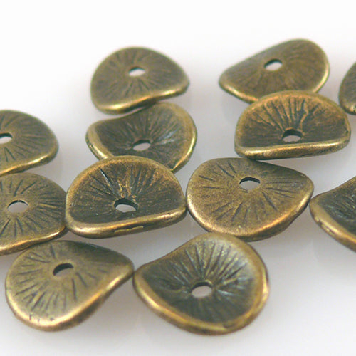 15 Metallperlen Metall Scheiben gewellt 9,5mm bronzefarben Perlen-1273