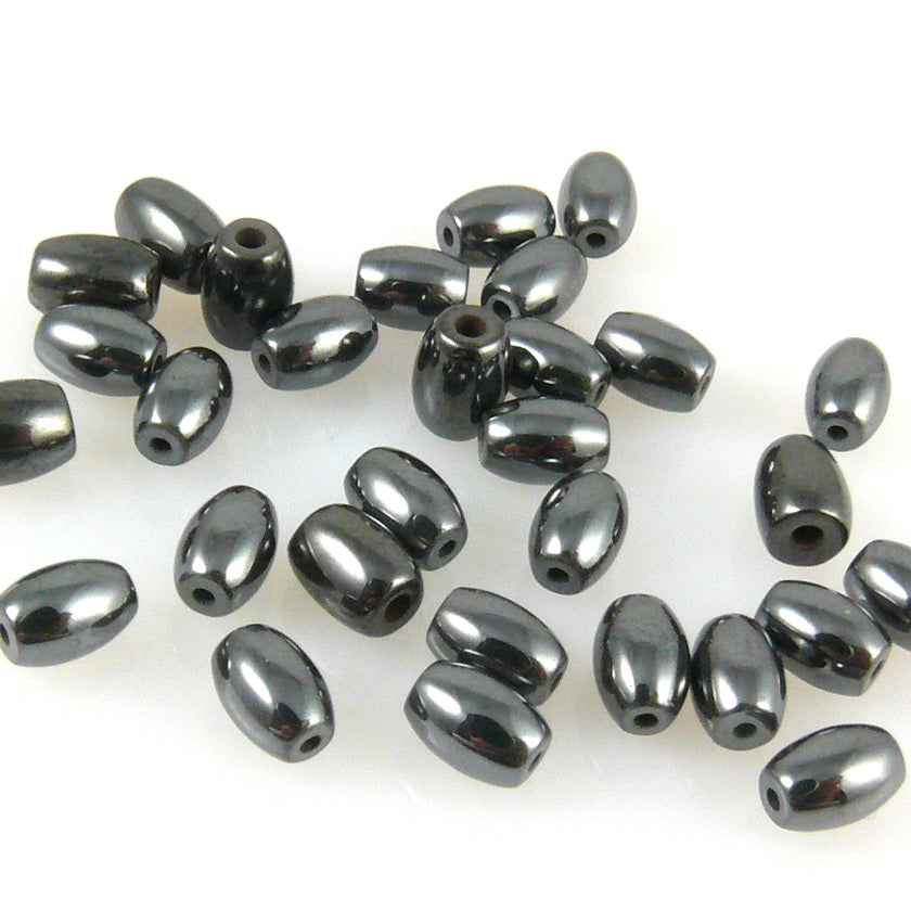 30 Hämatit Perlen Oliven 6mm Perlen oval metallgrau Hämatitperlen grau -1441