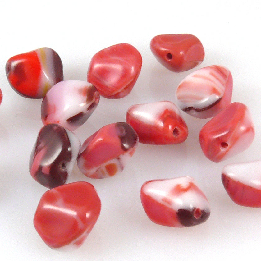 14 Glasperlen Nuggets Perlen weiß rot 11mm Glassteine zum Basteln bunt -1512