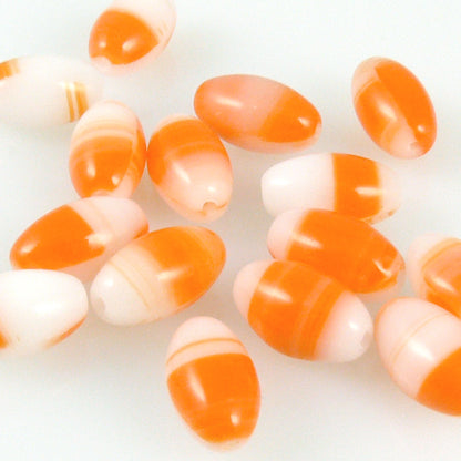 15 Glasperlen Oliven Perlen weiß orange oval 12mm Bastelperlen bunt -1513