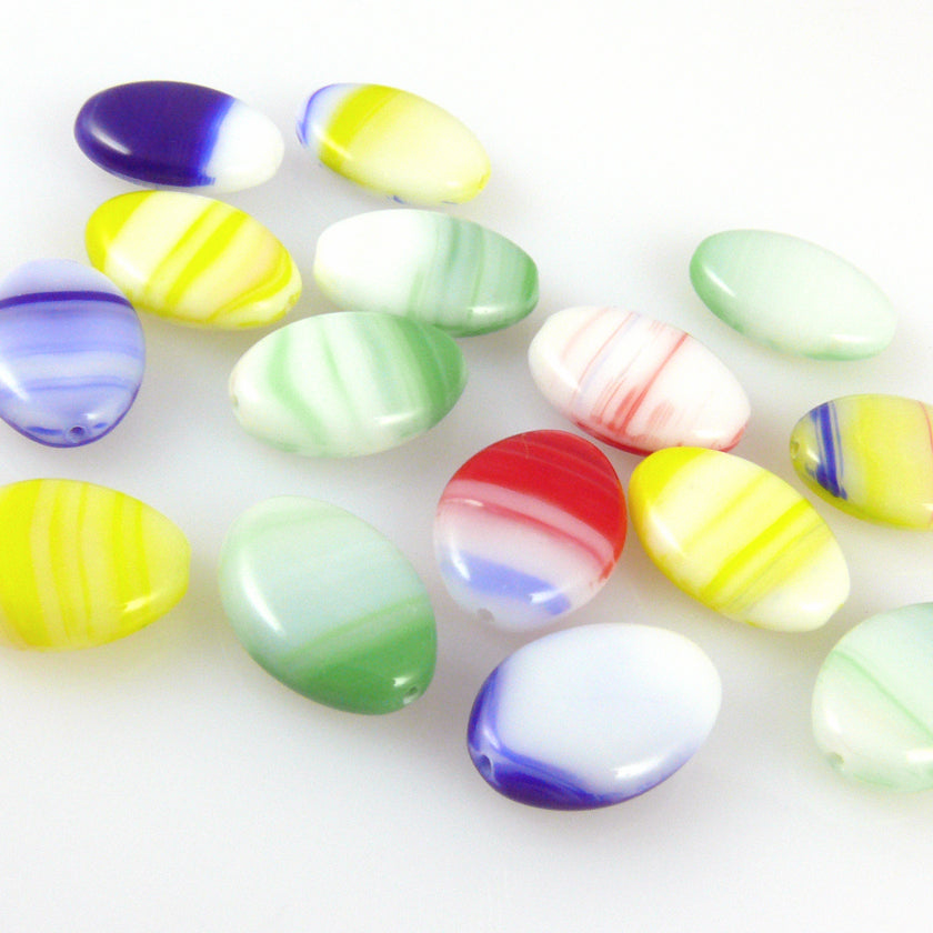15 Perlen Oliven 16x11mm Glasperlen Mix bunt ovale Bastelperlen Perlenmix -1515