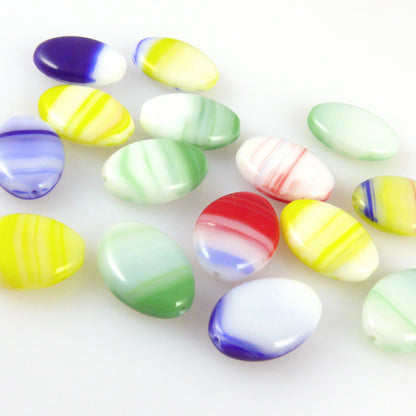 15 Perlen Oliven 16x11mm Glasperlen Mix bunt ovale Bastelperlen Perlenmix -1515