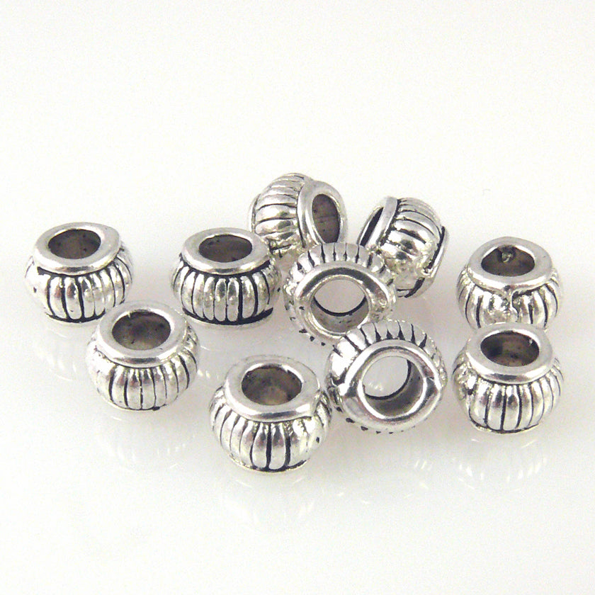 10 Metallperlen 5x7mm Spacer Großlochperlen altsilber Metall Perlen silber -1530