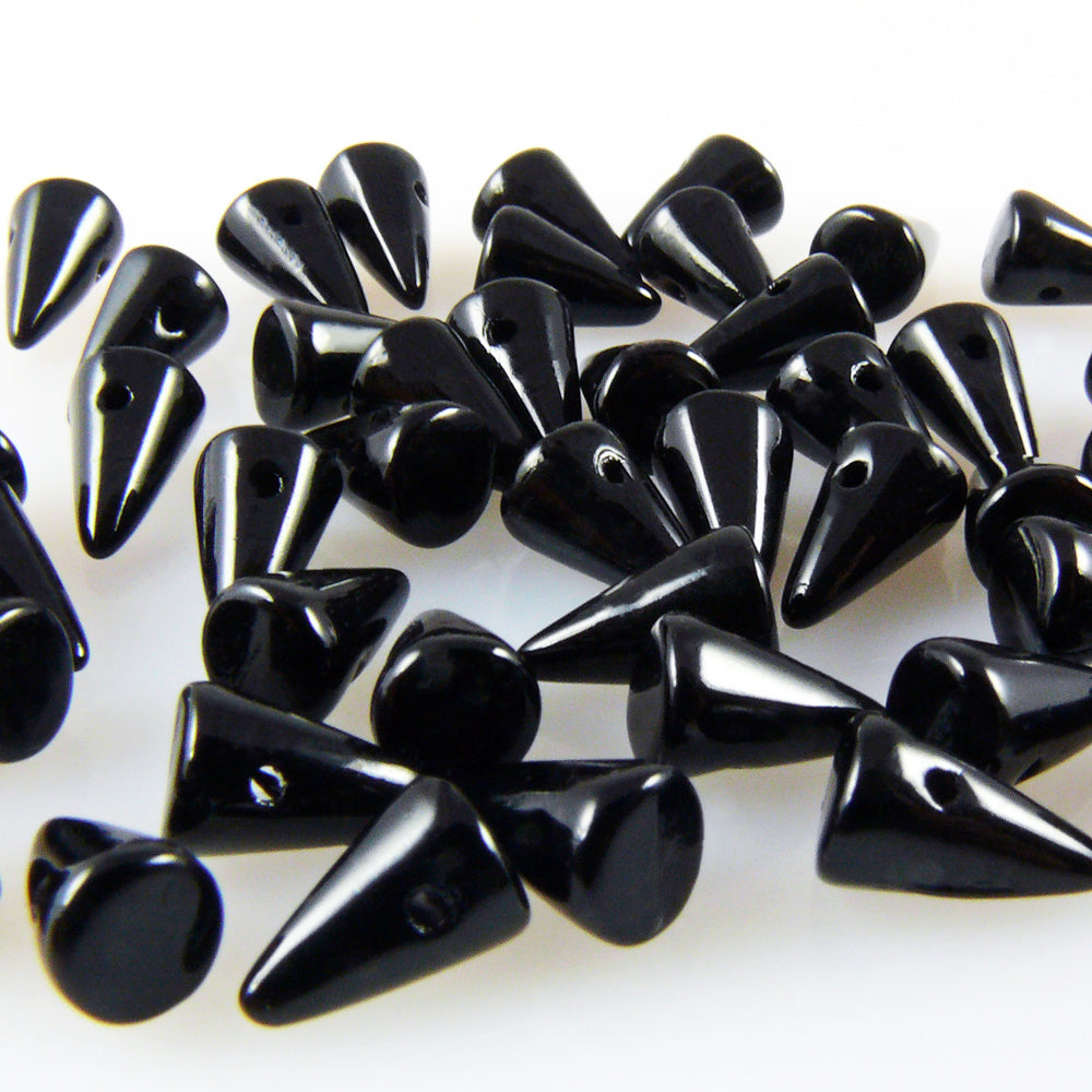 50 St. Glasperlen Spikes Beads schwarz 8x5mm Böhmische Perlen zum Basteln