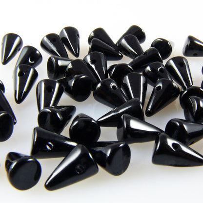 50 St. Glasperlen Spikes Beads schwarz 8x5mm Böhmische Perlen zum Basteln
