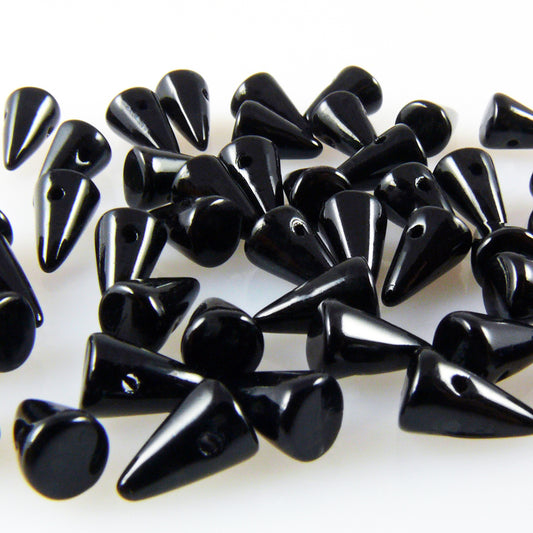 50 St. Glasperlen Spikes Beads schwarz 8x5mm Böhmische Perlen zum Basteln