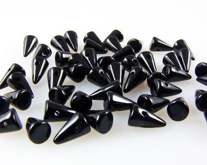 50 St. Glasperlen Spikes Beads schwarz 8x5mm Böhmische Perlen zum Basteln