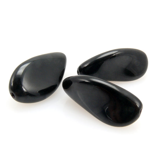 3 schwarze böhmische Glasperlen 24mm edle Perlen zum Basteln Glasbeads