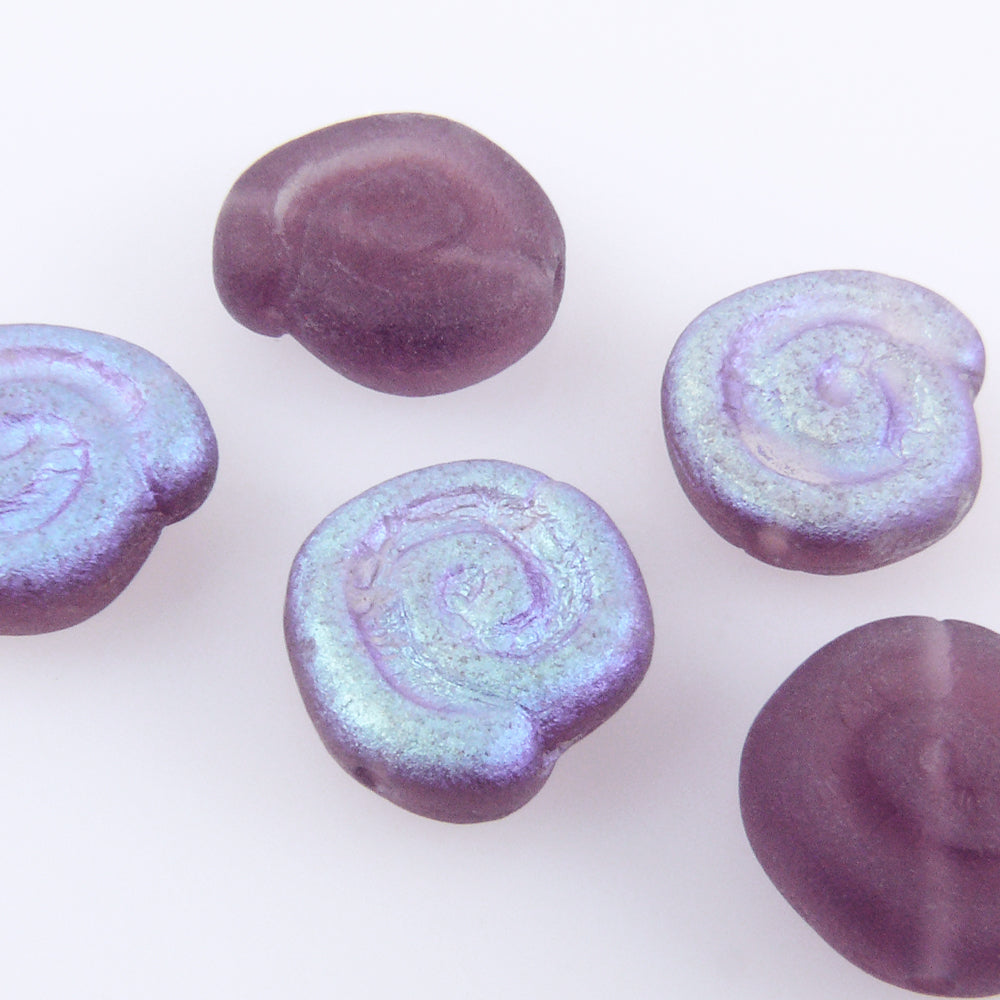 5 Glasperlen lila matt AB 12mm Bastelperlen Schneckenhaus Perlen Beads -1692