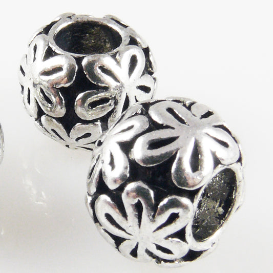 3x Metallperlen 13mm altsilber Großlochperlen Charms Blumen Beads -1704