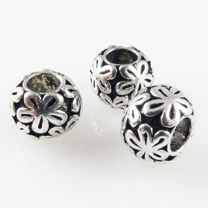 3x Metallperlen 13mm altsilber Großlochperlen Charms Blumen Beads -1704