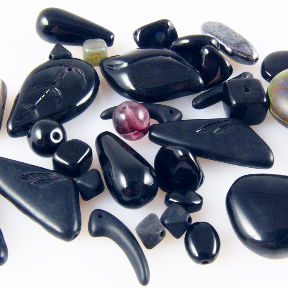 Perlenmix schwarz Glasperlen 6-25mm Mix Perlenmischung Glas Beads -1707