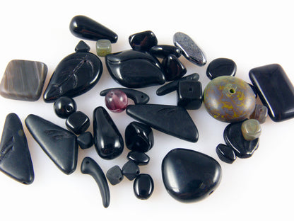Perlenmix schwarz Glasperlen 6-25mm Mix Perlenmischung Glas Beads -1707