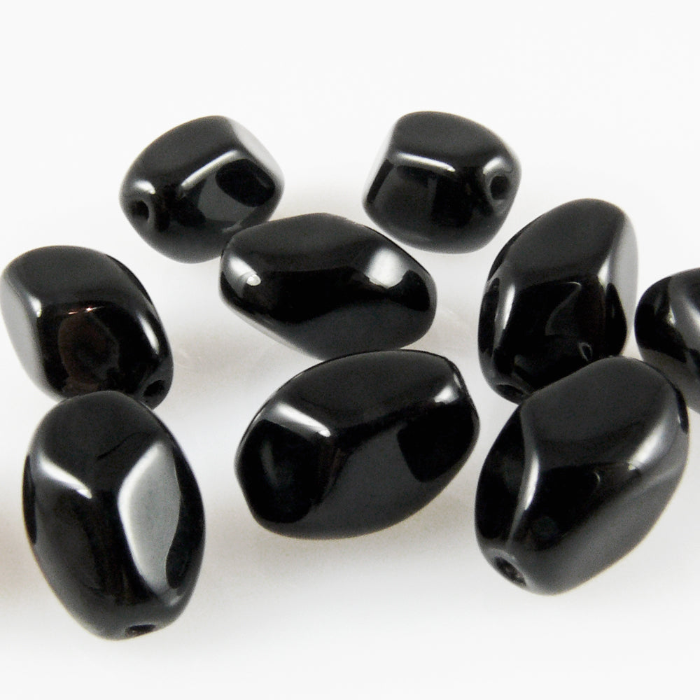 10 St. Glasperlen schwarz 13mm Nuggets Bastelperlen Böhmische Perlen Beads -1731