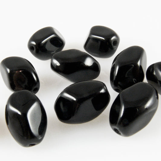 10 St. Glasperlen schwarz 13mm Nuggets Bastelperlen Böhmische Perlen Beads -1731