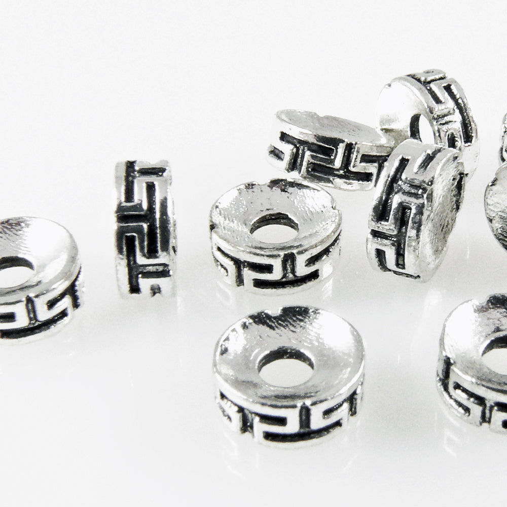10 St. Metallperlen 3x7mm Spacer Großlochperlen altsilber Metall Beads Bastelperlen