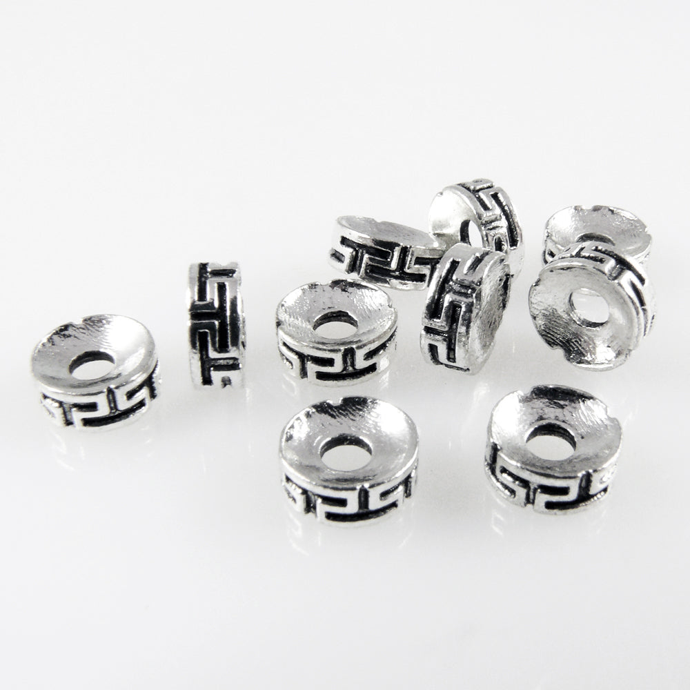 10 St. Metallperlen 3x7mm Spacer Großlochperlen altsilber Metall Beads Bastelperlen