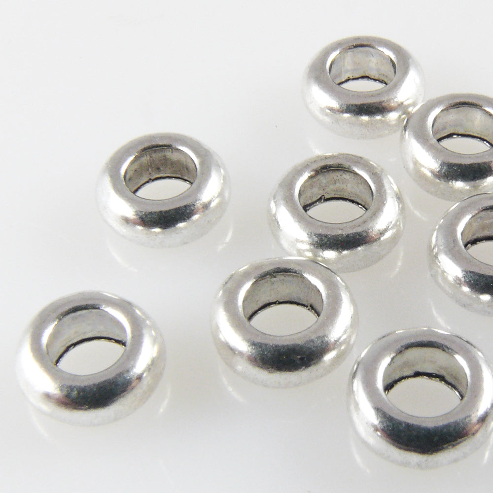 10 Metallperlen Perlen 3x7mm Spacer Großlochperlen silber Metall Rondelle