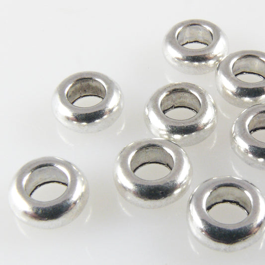10 Metallperlen Perlen 3x7mm Spacer Großlochperlen silber Metall Rondelle