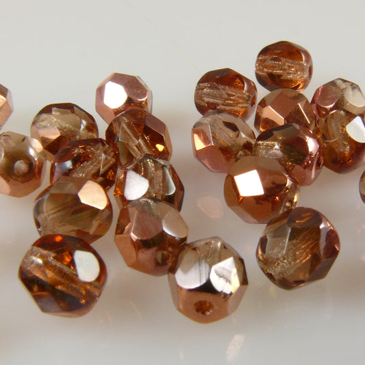30 facettierte Glasschliffperlen 6mm Kupfer metallic AB Perlen Facettenperlen -1769
