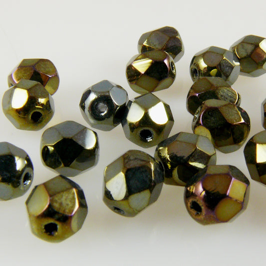 25 facettierte Glasschliffperlen 6mm Grün metallic Perlen Facettenperlen -1770