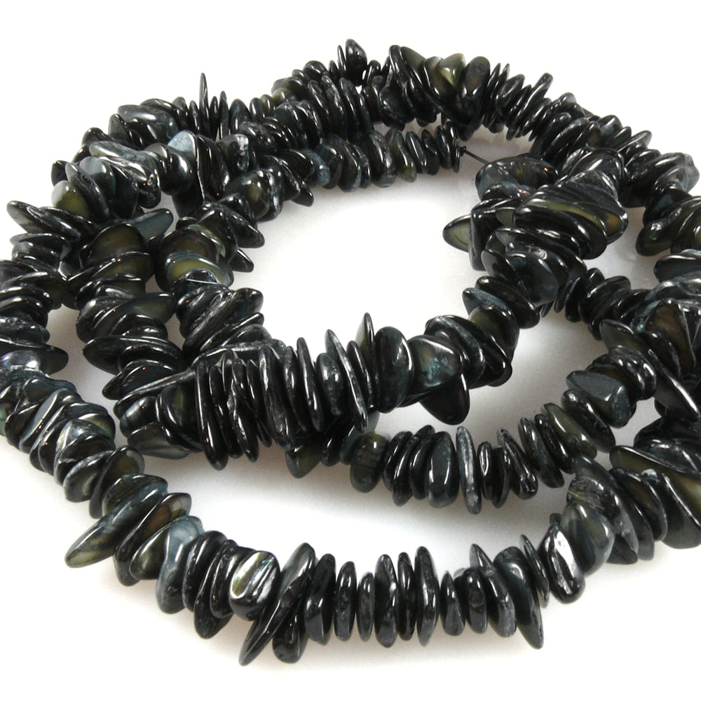 1 Strang Perlmuttperlen 5-15mm Muschelperlen zum Auffädeln schwarz Perlenstrang