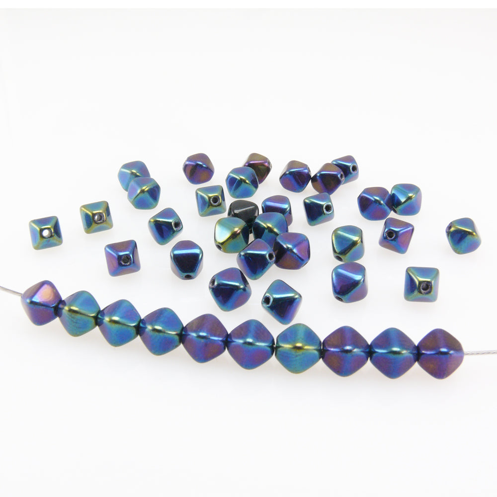 40 edle Böhmische Glasperlen Rhomben 6mm Perlen Bicone bunt Bastelperlen -236