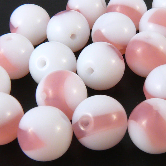 25 Glasperlen Kugeln weiß-rosa Ø 8mm Bastelperlen runde Perlen zum Basteln - 249