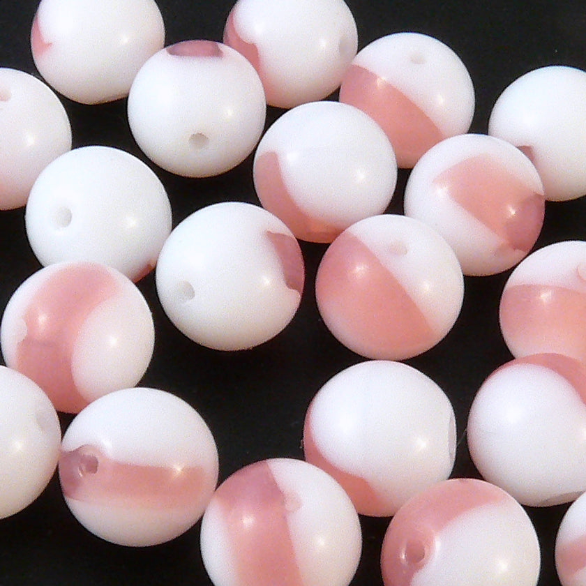 25 Glasperlen Kugeln weiß-rosa Ø 8mm Bastelperlen runde Perlen zum Basteln - 249
