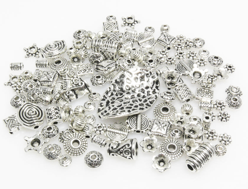 Bastelset Metallperlen Mix 131 St. Metall Beads Perlen silber antik -293
