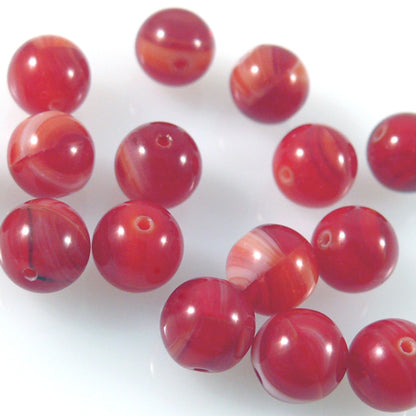 15 Glas Perlen rot gemaserte Glasperlen Kugeln rund 8mm Bastelperlen -397