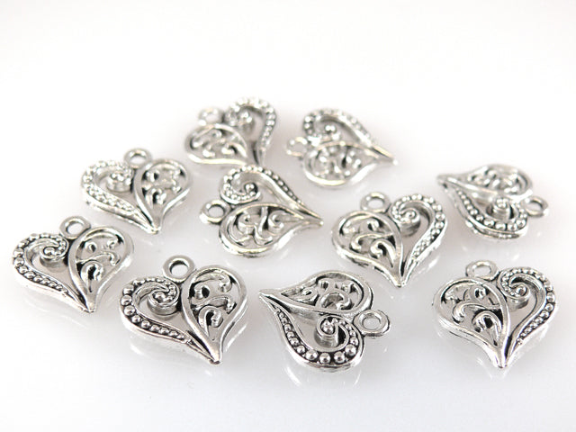 10x Metallanhänger Herz 14mm Herzanhänger Metallherzen silber zum Basteln -408